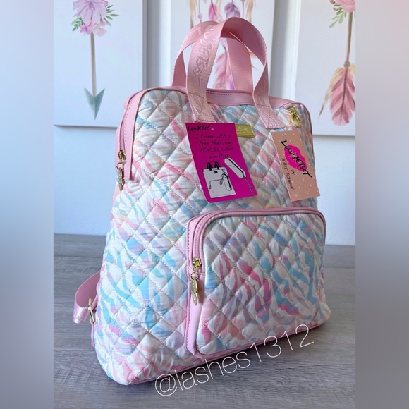 BETSEY JOHNSON Bag LBWILLA Backpack with Pencil Case - White Rainbow Zebra Print - Picture 5 of 8
